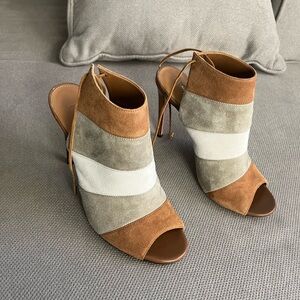 Aquazurra Firenze Suede Color Block Peep Toe Heels